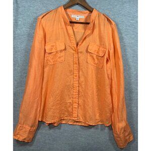 Tommy Hilfiger Womens XL Orange Button Up 100% Linen Shirt